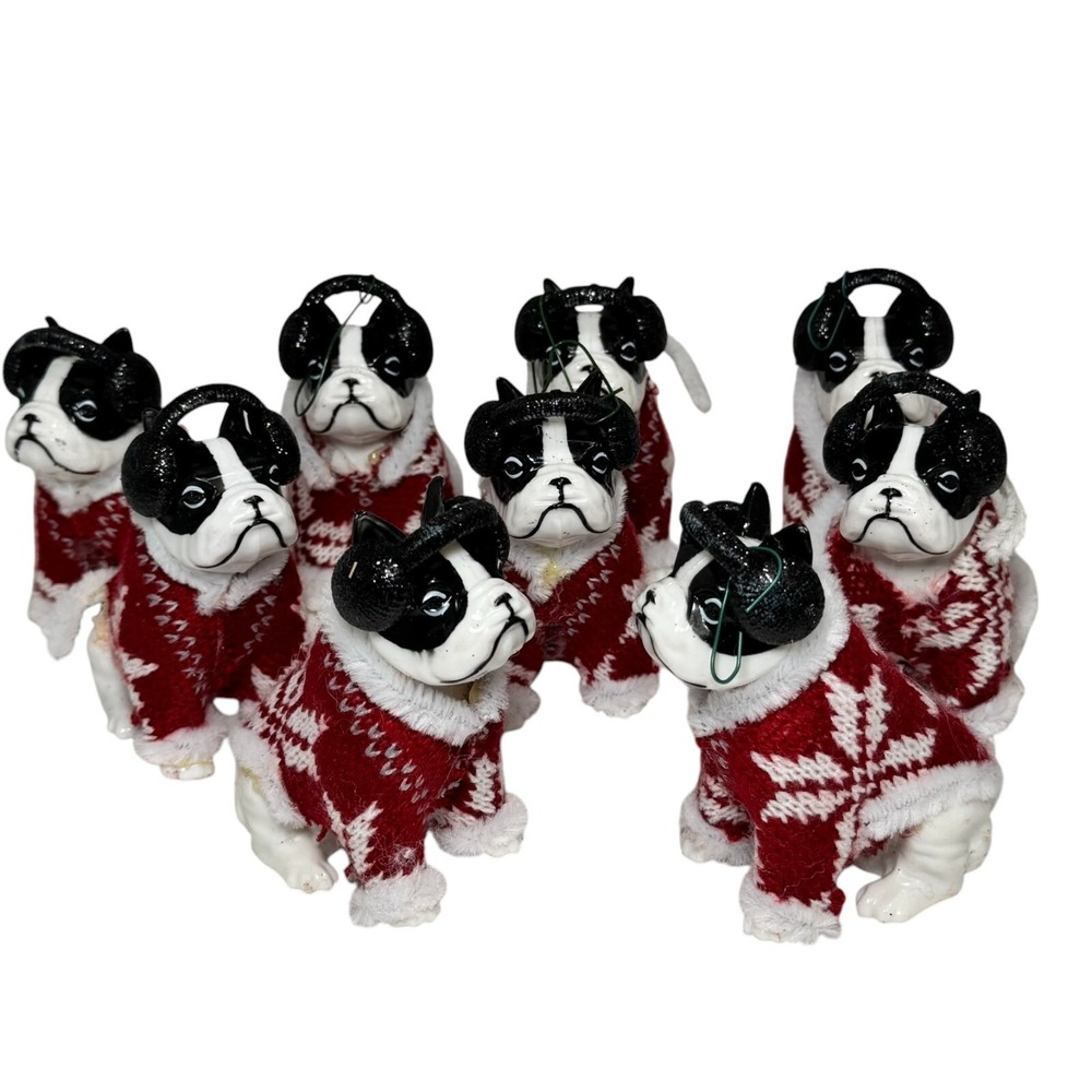 9 French Bulldog Frenchie in Sweater Earmuffs Christmas Tree‎ Ornaments